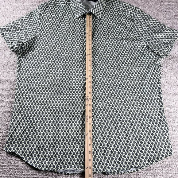 Stone Rose Tree Pattern Button Up Short Sleeve Shirt Yellow Blue Men's Size 3XL - Picture 4 of 7